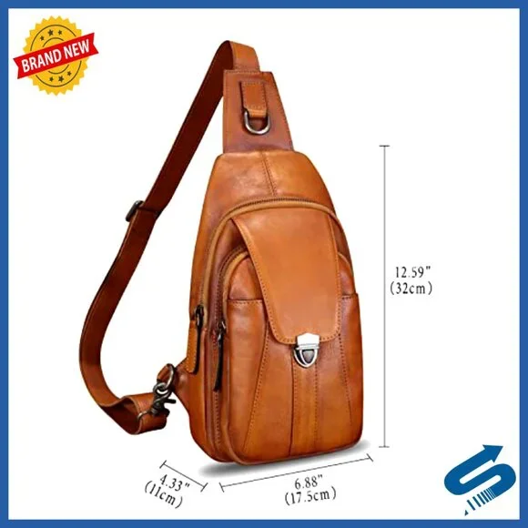 Genuine Leather Crossbody Sling Backpack Daypack with 5 Pockets